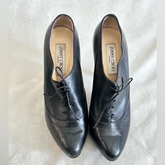 Jimmy Choo Black Leather Lace Up Ankle Boots Size 38 - Picture 2 of 7